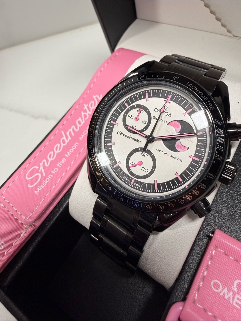 MoonSwatch MOD Mission to the PINK MOONPHASE on Stainless Steel